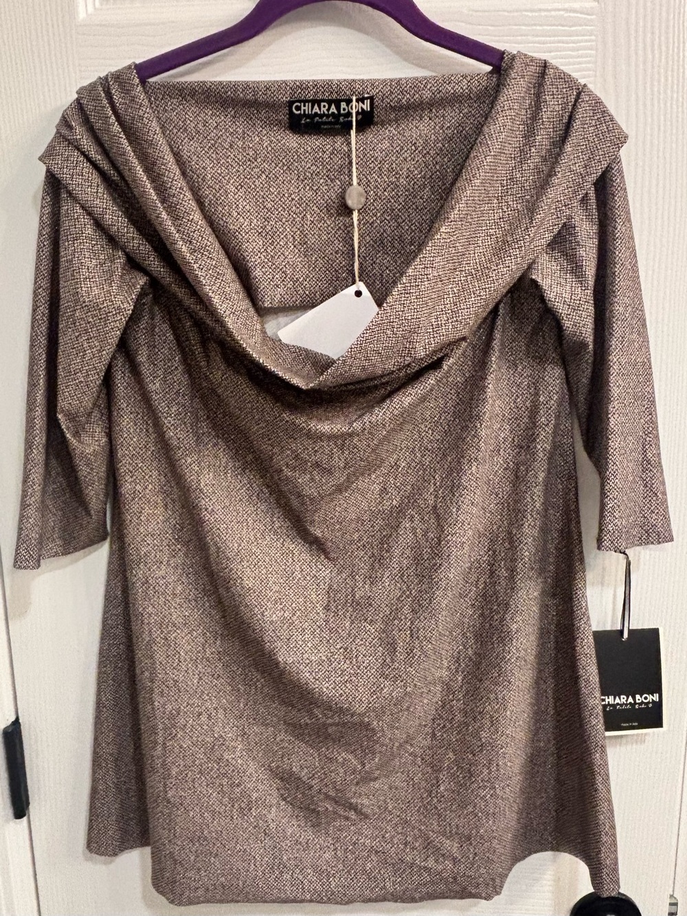 Chiara Boni Metallic Taupe Cowl Neck Women's Sweater size  10 
NEW WITH TAGS